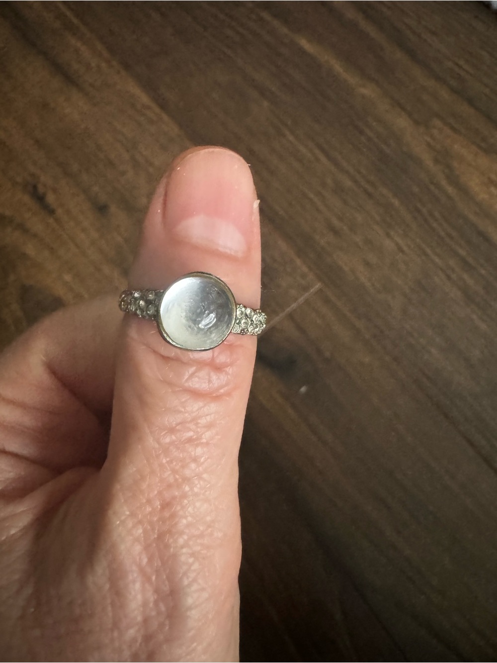 Silver Tone Accent Ring with Round Center Moonstone